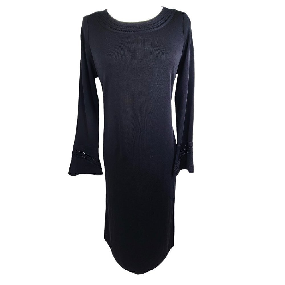 𝅺EXCLUSIVELY Misook Black Long Bell Sleeve Maxi Dress Stretch